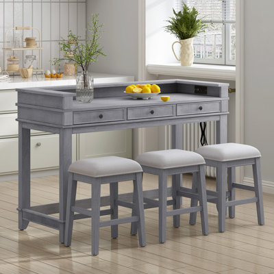 MM 4-Piece Dining Table Set With 3 Stools