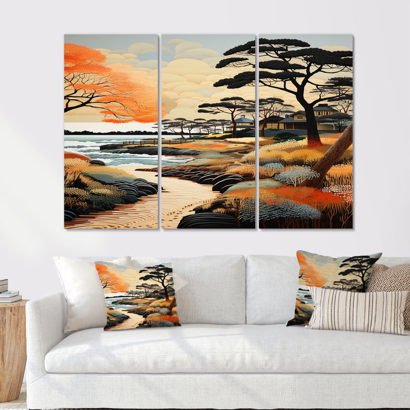 Santucci - ensemble d'art mural plage, Toile tendue, H 32 po x l 48 po x P 1 po