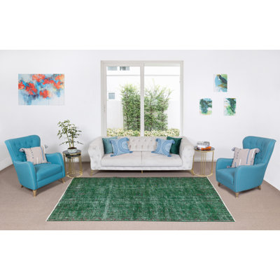 Tapis turc fabriqué à la main de 5,6 x 8 pi surteint en vert, 4 superbes intérieurs modernes