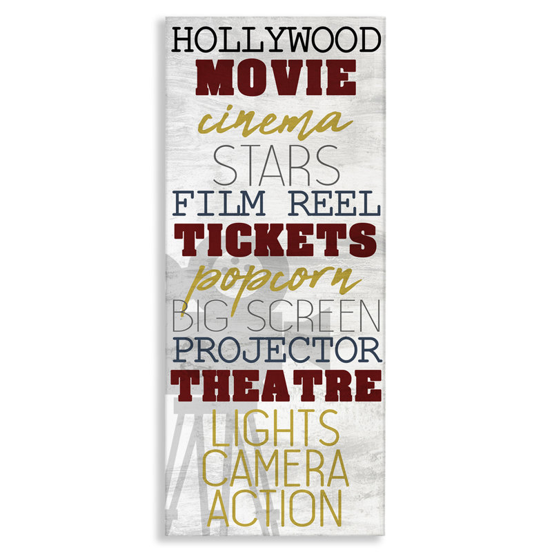 Art rétro, liste de films sur toile, par Kim Allen, H 48 po x l 20 po