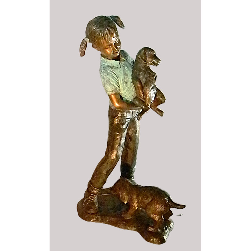 Fontaine en métal fille avec chien
