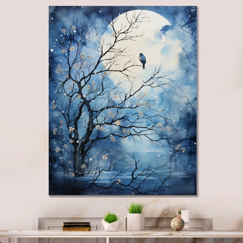 Reproduction d'art sur toile bleu et blanc au clair de lune II - paysage d'arbres, H 20 po x l 12 po x P 1 po, Toile tendue