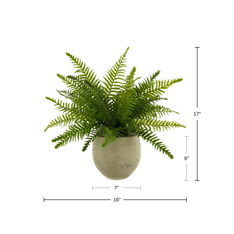 Outdoor UV-Rated Fern in Fiberstone Pot, Gray
