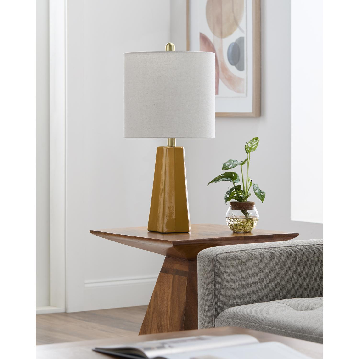 Magalie Ceramic Table Lamp, Yellow, White