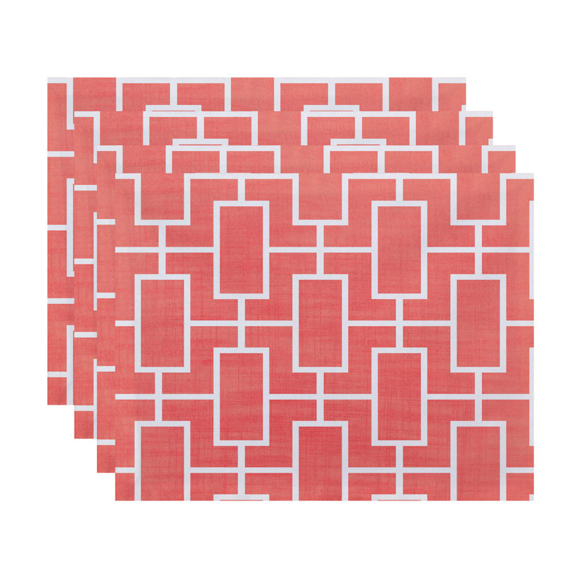 Caleb-Jay Polyester Geometric Rectangle Placemat, Coral