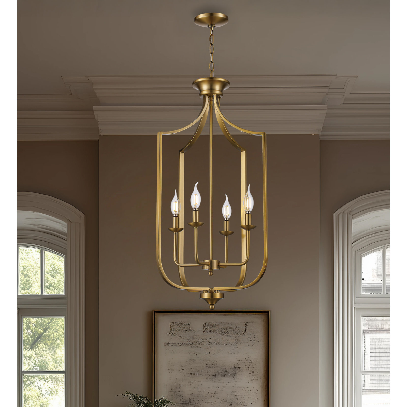 4-Light Chandelier, Large, Antique Gold
