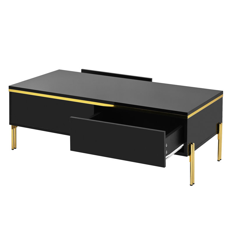 Coffee Table with 2 drawers black, Black