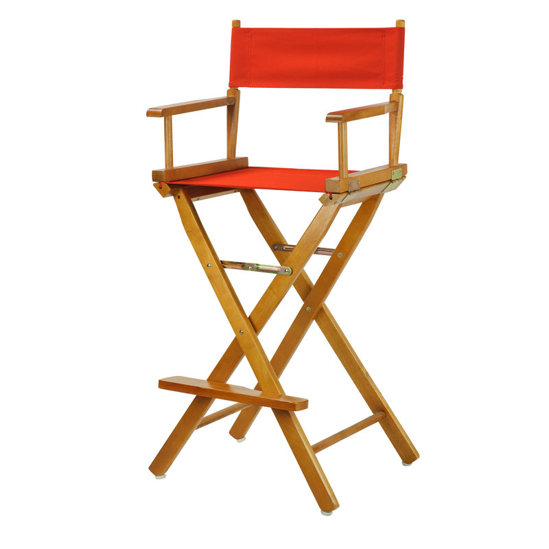 30" Folding Director Chair with Canvas, Red, Honey Oak