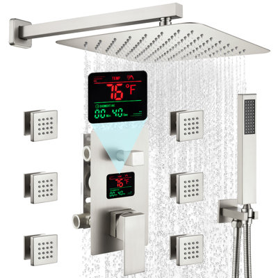 Système de douche mural 12 "à 3 fonctions avec 6 jets pour le corps à pression équilibrée ACL 12"