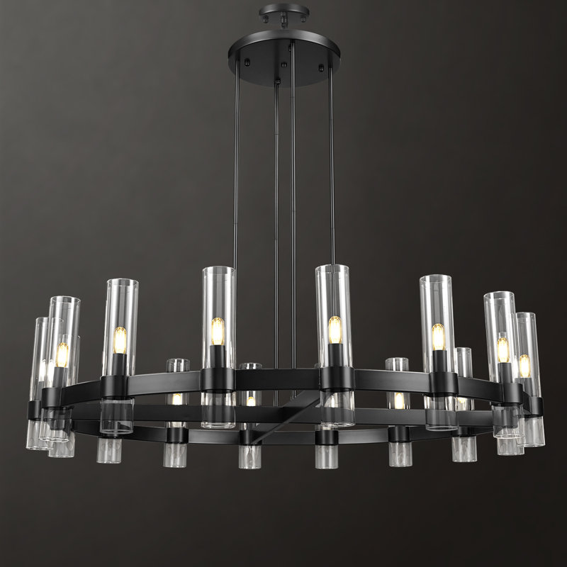 16-Light 48"W Dimmable Wagon Wheel Chandelier (Bulbs Included), Black
