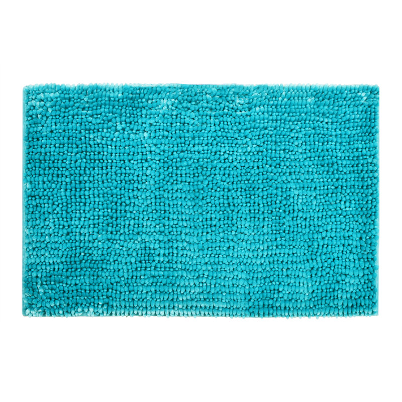 Margot Velvet Chenille Bobble Bath Mat, Turquoise