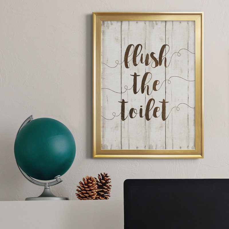 «Flush The toilettes», art textuel sur toile, Or, H 22,5 po x l 30,5 po x P 1,5 po