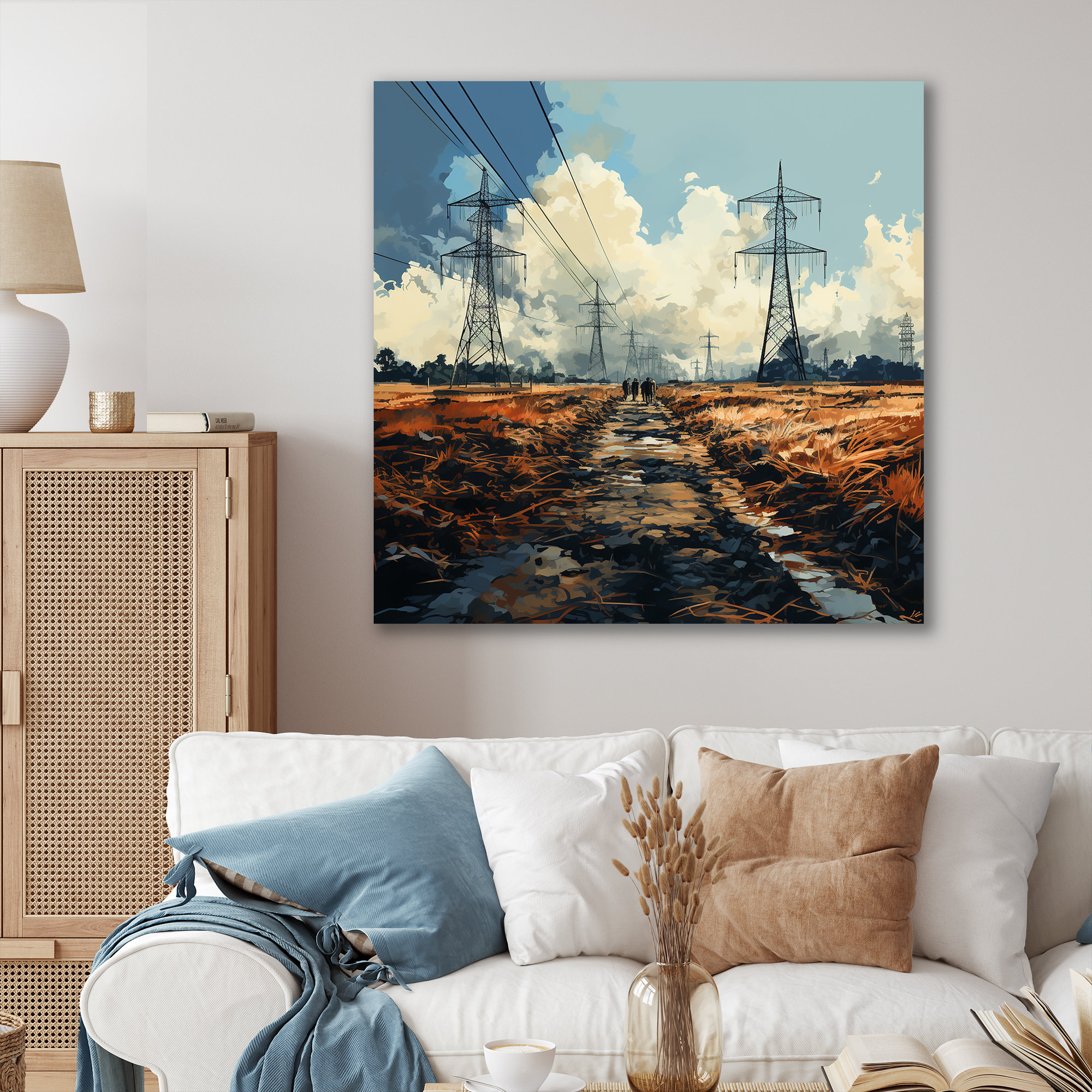 Design Art Analytic Drawing Of A Power Lines - Power Lines Canvas Wall ...