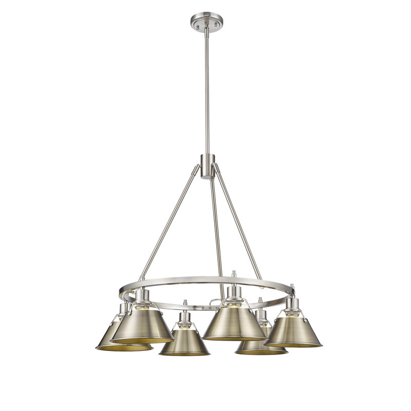 Felda 6 - Light Steel Dimmable Cone Chandelier, Aged Brass, Pewter