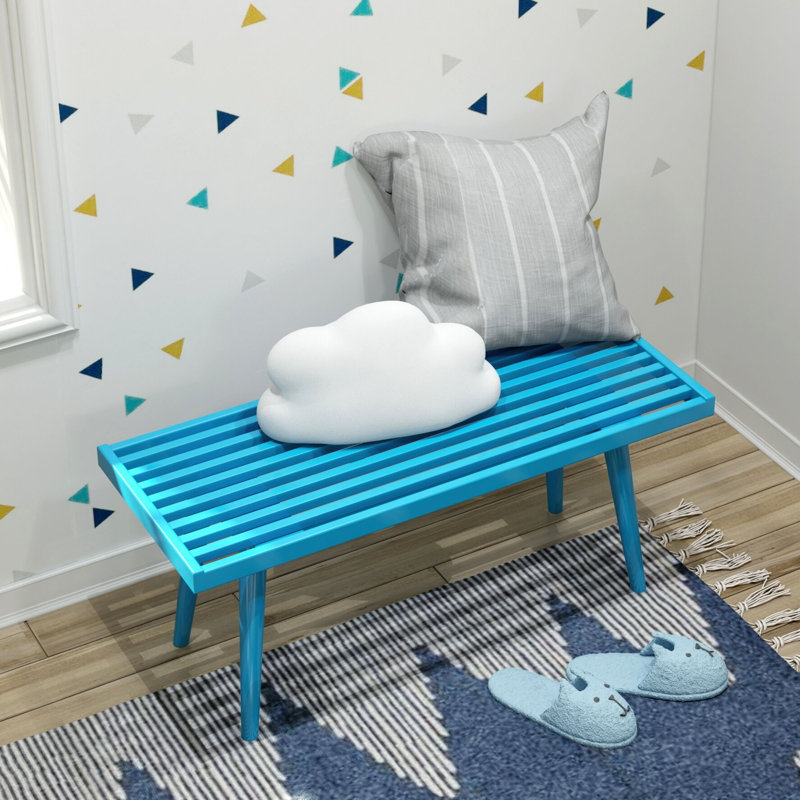 Banc en bois Levitus, Bleu sarcelle, H 17,5 po x l 41,25 po x P 16,5 po
