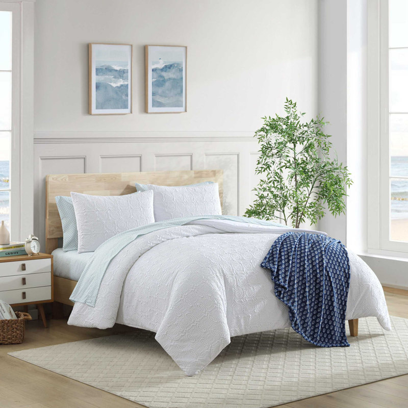 Ensemble d'édredon blanc réversible Nautica, Édredon grand + 2 taies d'oreiller standard