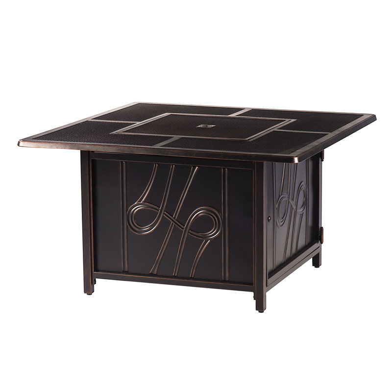 Fenella Square Aluminum Propane Smokeless Fire Pit Table with Hidden Fuel Tank, Antique Copper