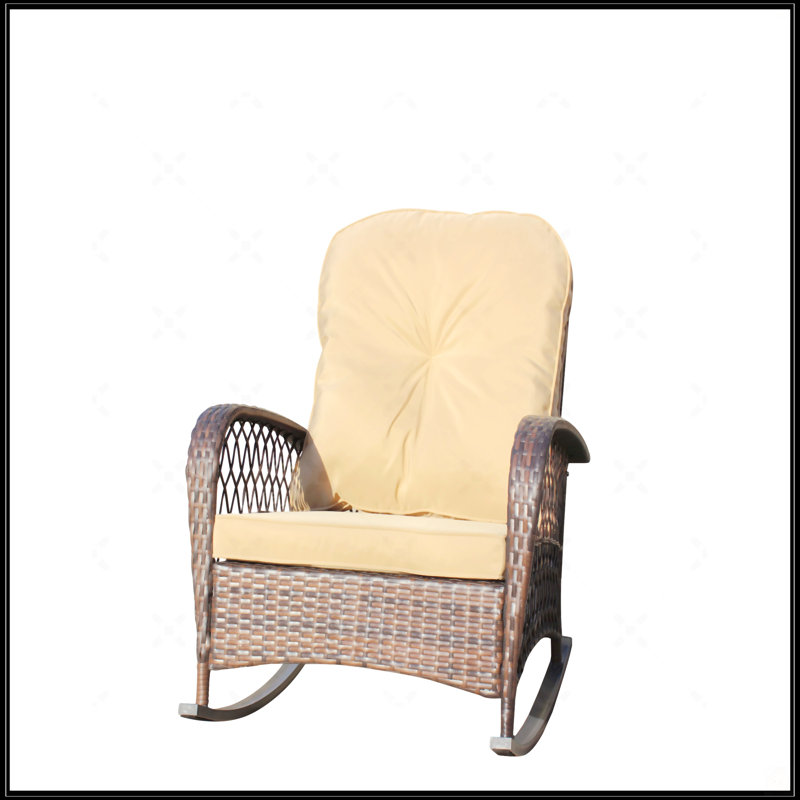 Chaise berçante d'extérieur en osier à assise large, Beige, Naturel