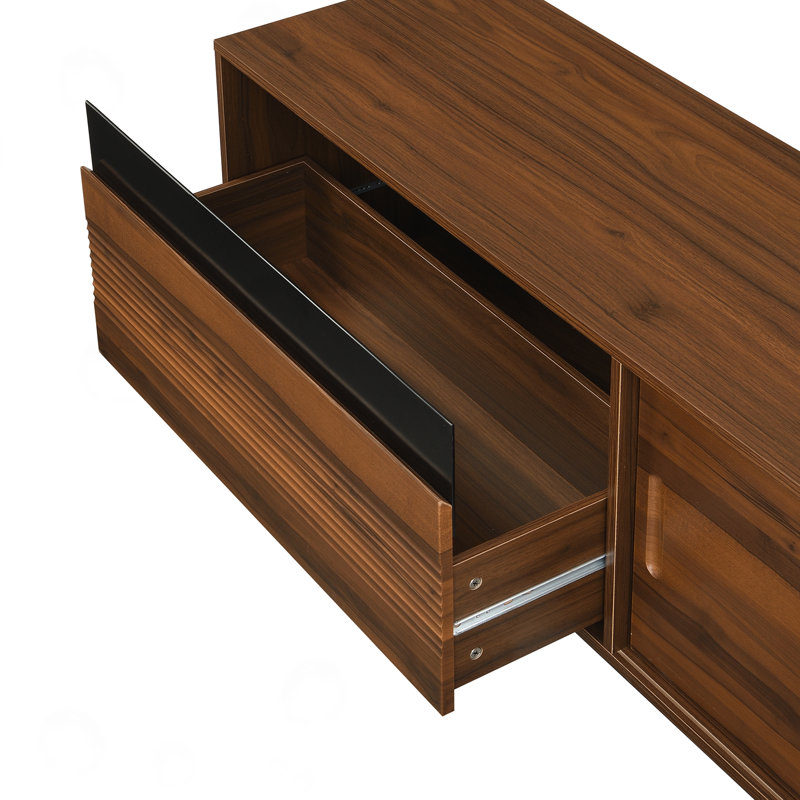 Meuble télé de rangement avec portes coulissantes, Brun