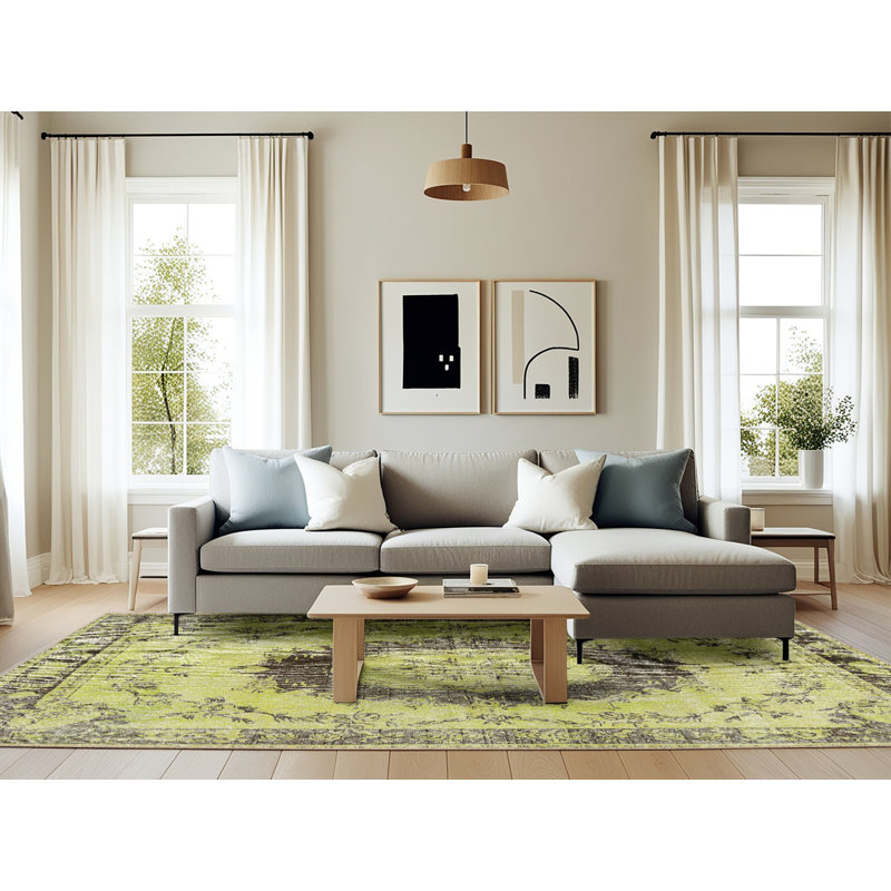 Tapis vert de style oriental, Rectangle 6 pi x 9 pi