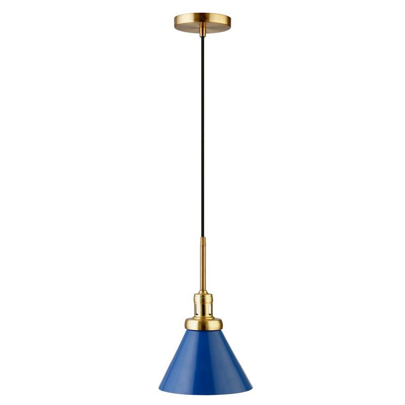 Luminaire suspendu conique à 1 lumière Zeno, Bleu / laiton