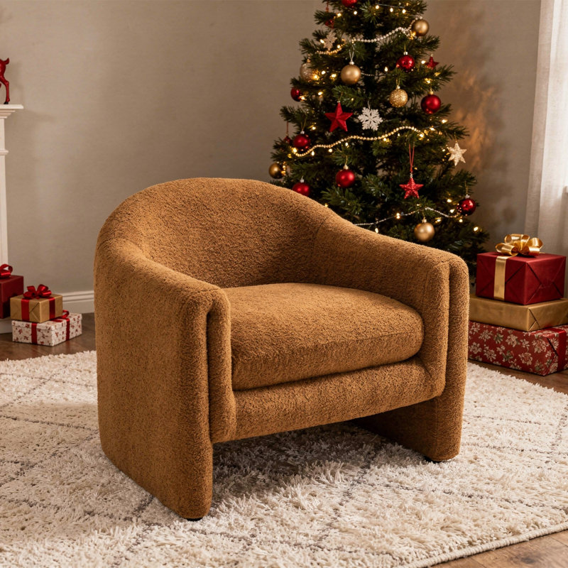 Esly Upholstered Modern Curved Barrel Accent Chair, Light Gray Velvet