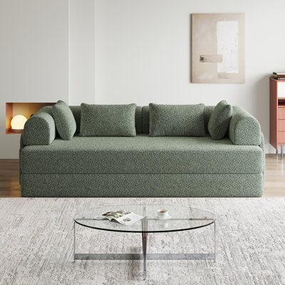 78.7-Inch Convertible Sleeper Sofa Bed with Cylindrical Pillow, Chenille Folding Mattress Couch with ,Folding Sofa Bed with Side Pocket, Floor Sofa Lounge Couch for Living Room Bedroom Lounge Studio