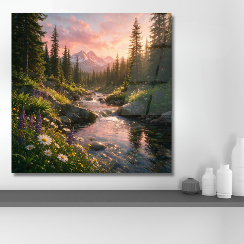 Art mural en verre trempé Mountain Stream, H 20 po x l 20 po