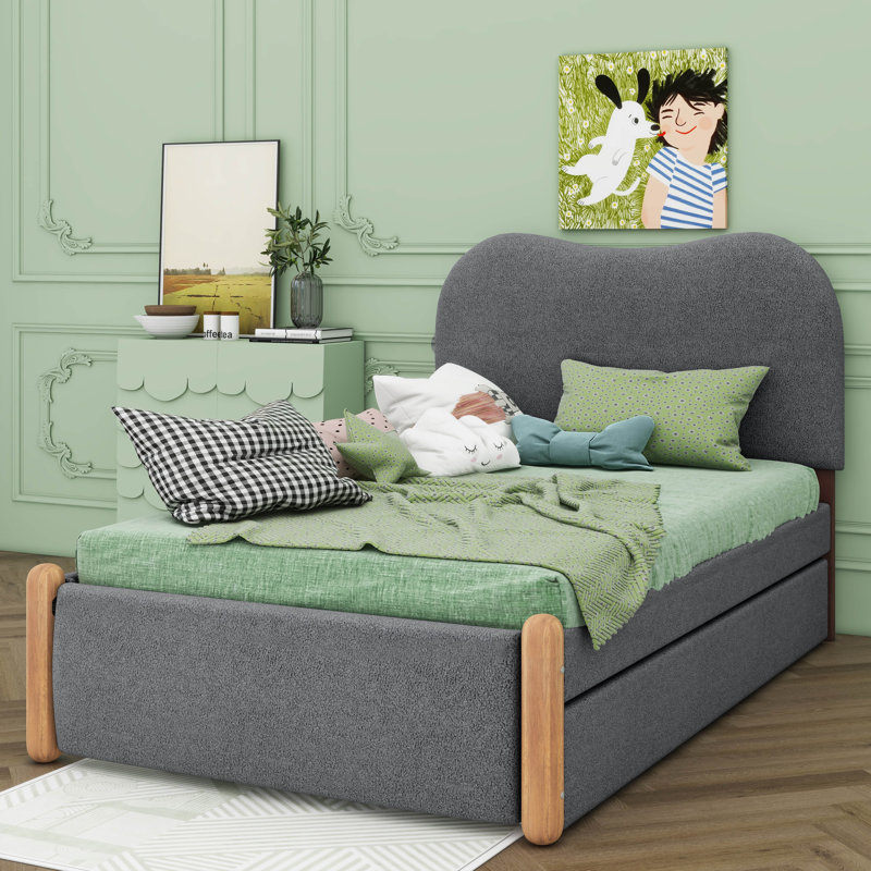 Pieds de lit en bois rembourrés, Gris, Lit simple