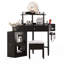 Ensemble de bureau de coiffeuse d'angle avec tabouret de rangement rembourré et station de charge-126369775