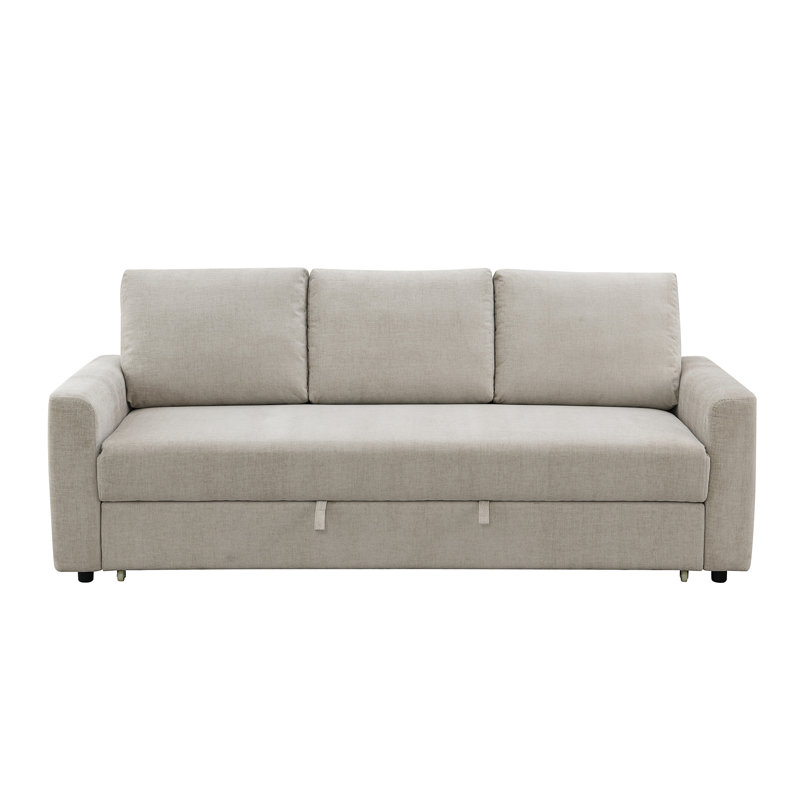 Androniki Transitional 89''L Upholstered Square Arms Sofa with Sleeper, Beige Fabric