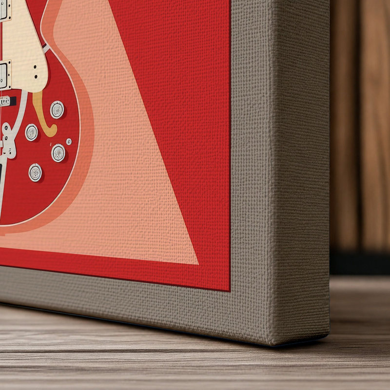 Iconic Guitar Mid-Century - Wrapped Canvas, 24x16 - 61.0 x 40.6 cm, Taupe Border
