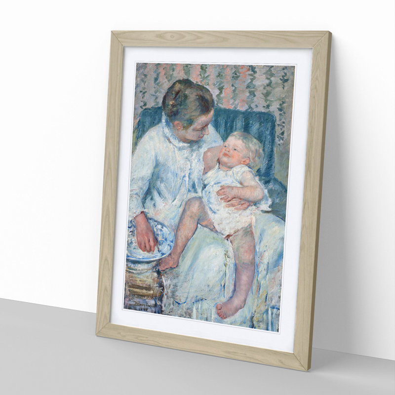 Childs Bath Time by Mary Cassatt - Picture Frame Painting, 36cm H x 27cm W x 2cm D, Oak Framed