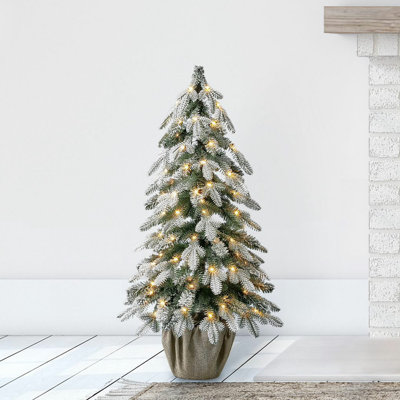 Home Heritage Entry Potted Fir 3 Ft Artificial Flocked LED Prelit Christmas Tree