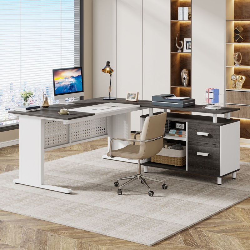 63'' W Executive Desk With File Cabinet For Home Office,L-Shaped Computer Desk Business Furniture Set Home Office Workstation