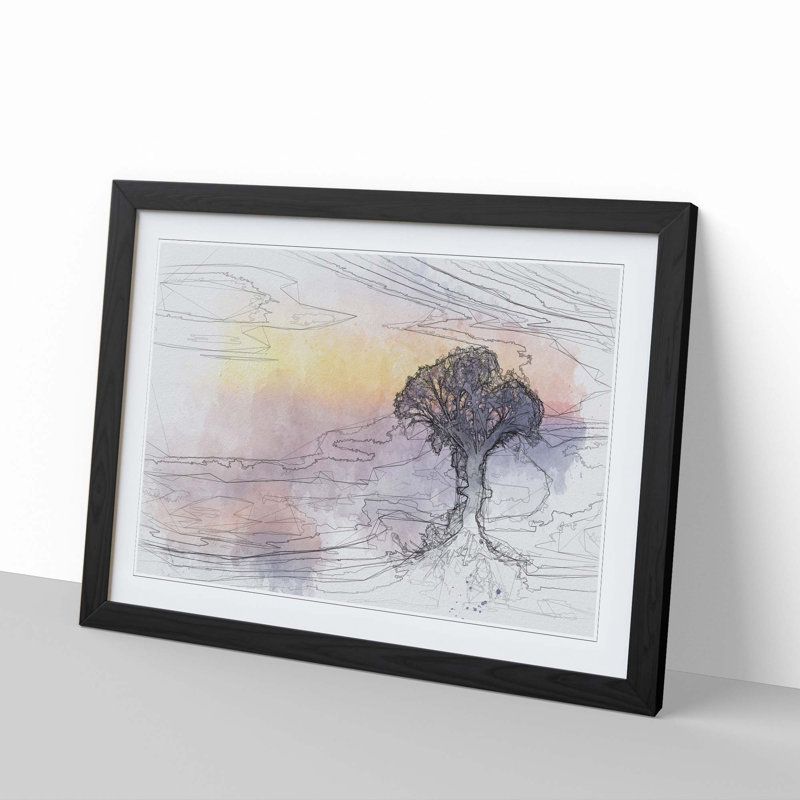 Tree Reflecting upon the Lake in Abstract - Framed Print, Black, 35cm H x 50cm W x 2cm D