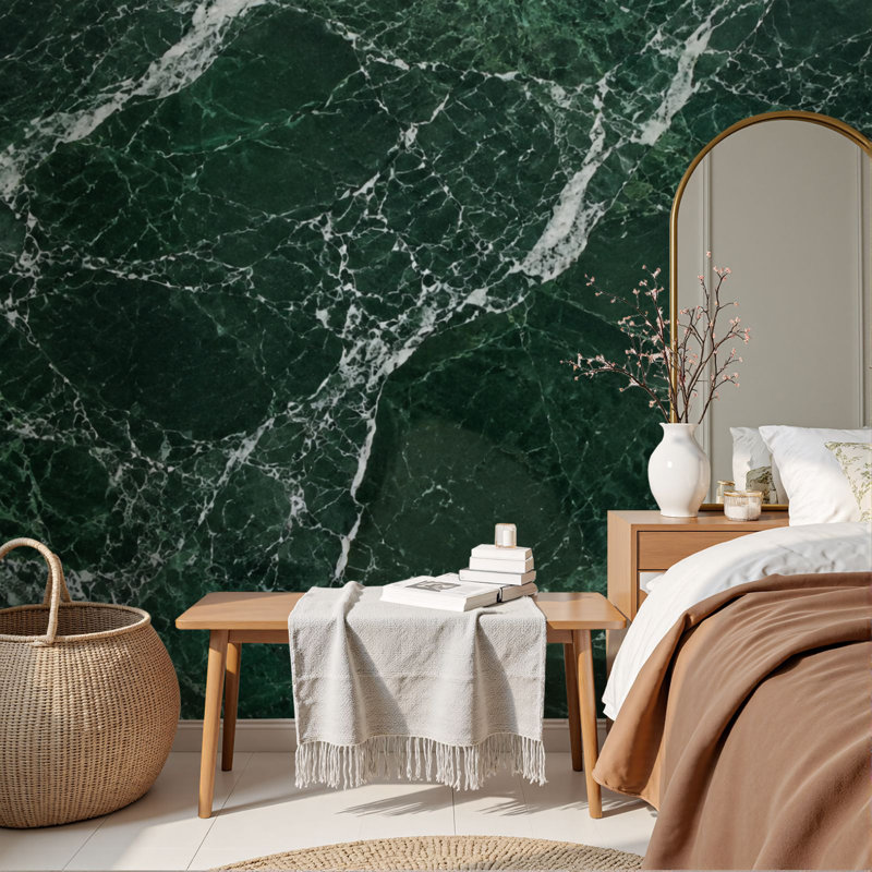Papier peint adhésif auto-adhésif à motif floral vert émeraude en marbre naturel H 69 po x l 96 po pour chambre à coucher