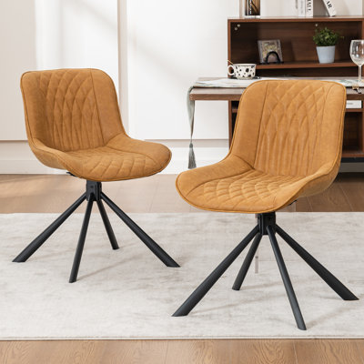 Swivel Tufted Leather Upholstered Side Chairs Modern Dining Chairs with Metal Legs