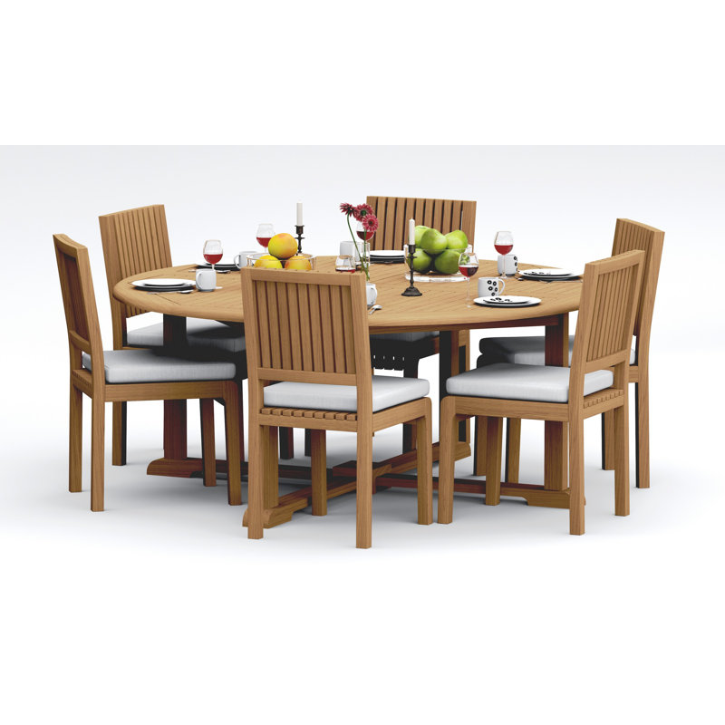 6 Seats 7 Pcs Grade-A Teak Wood Dining Set: 72" Round Table And 6 Maldives Armless Chairs #11ML1700, 6
