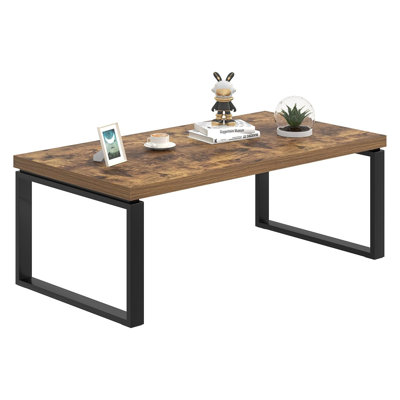 Industrial Modern Coffee Table With Wood Top And Metal Legs, Rectangle Cocktail Table For Living Room, Home Office, Rustic Brown Finish
