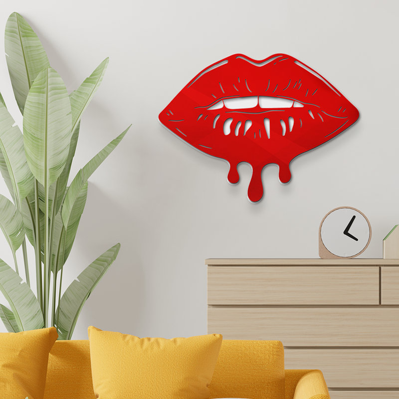 Décoration murale en acrylique Melting Dripping Lips, Rouge pâle, H 20 po x l 26 po