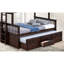 Lit superposé simple au-dessus d'un lit double transitionnel avec tiroirs de rangement sous le lit, abat-jour en noyer foncé, base en bois d'ingénierie massif, finition côté 3, matériau, décoration