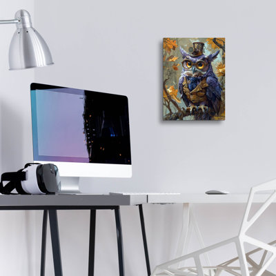 «Purple Owl With Waistcoat And Tie» par Momart, art mural en verre acrylique
