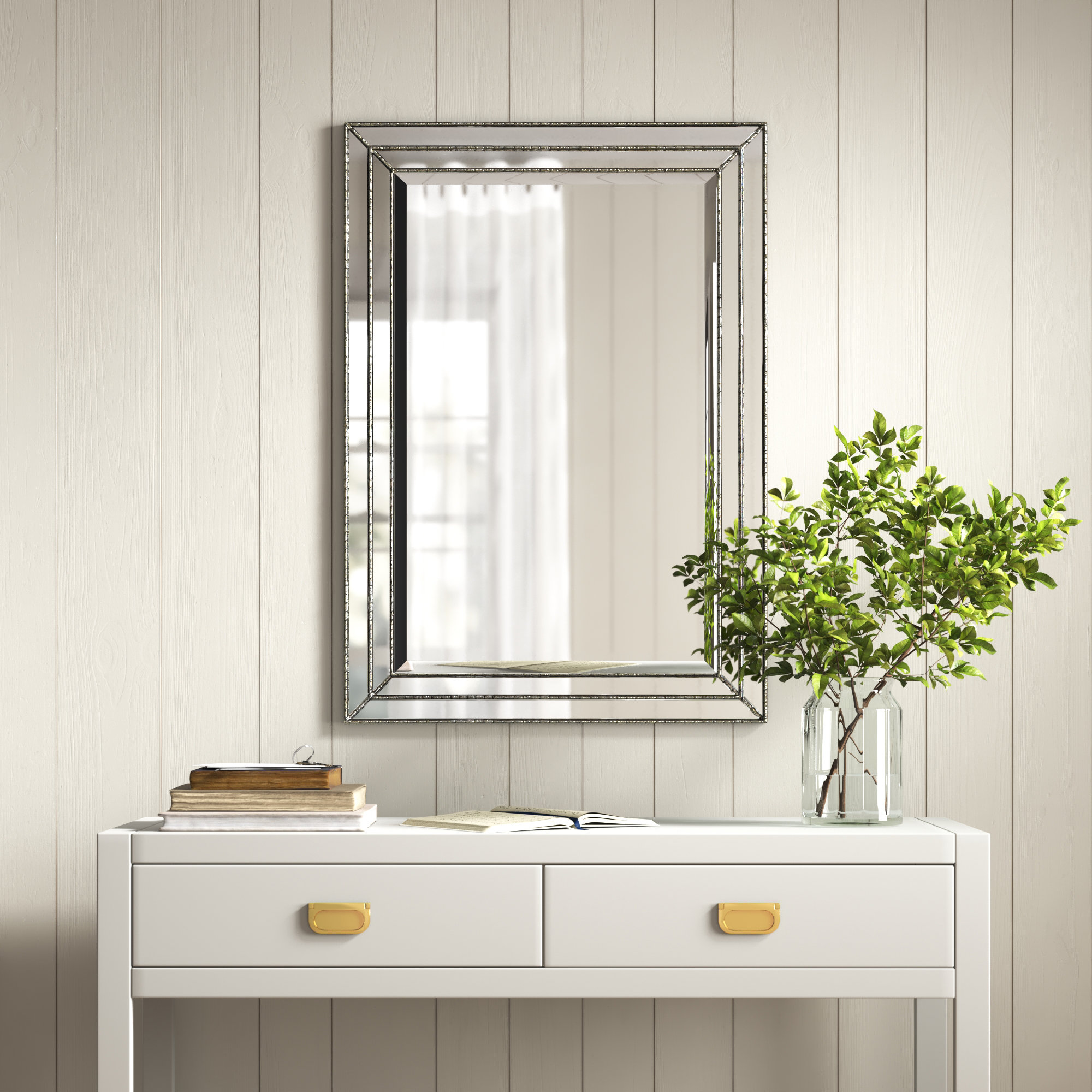 Almyra Rectangle Wall Mirror, Metallic Silver