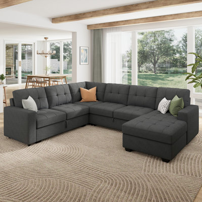 Chasidi U-Shaped Sleeper Sectional Tufted Sofa Bed with Storage Chaise