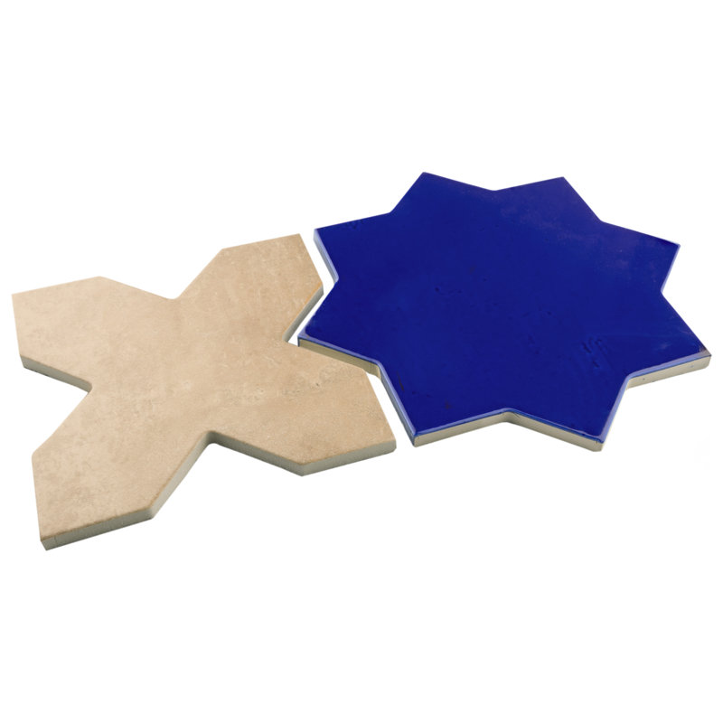 Argile Star with Cross 7 In. X 14 In. Porcelain Floor And Wall Tile Kit, Blue/Brown