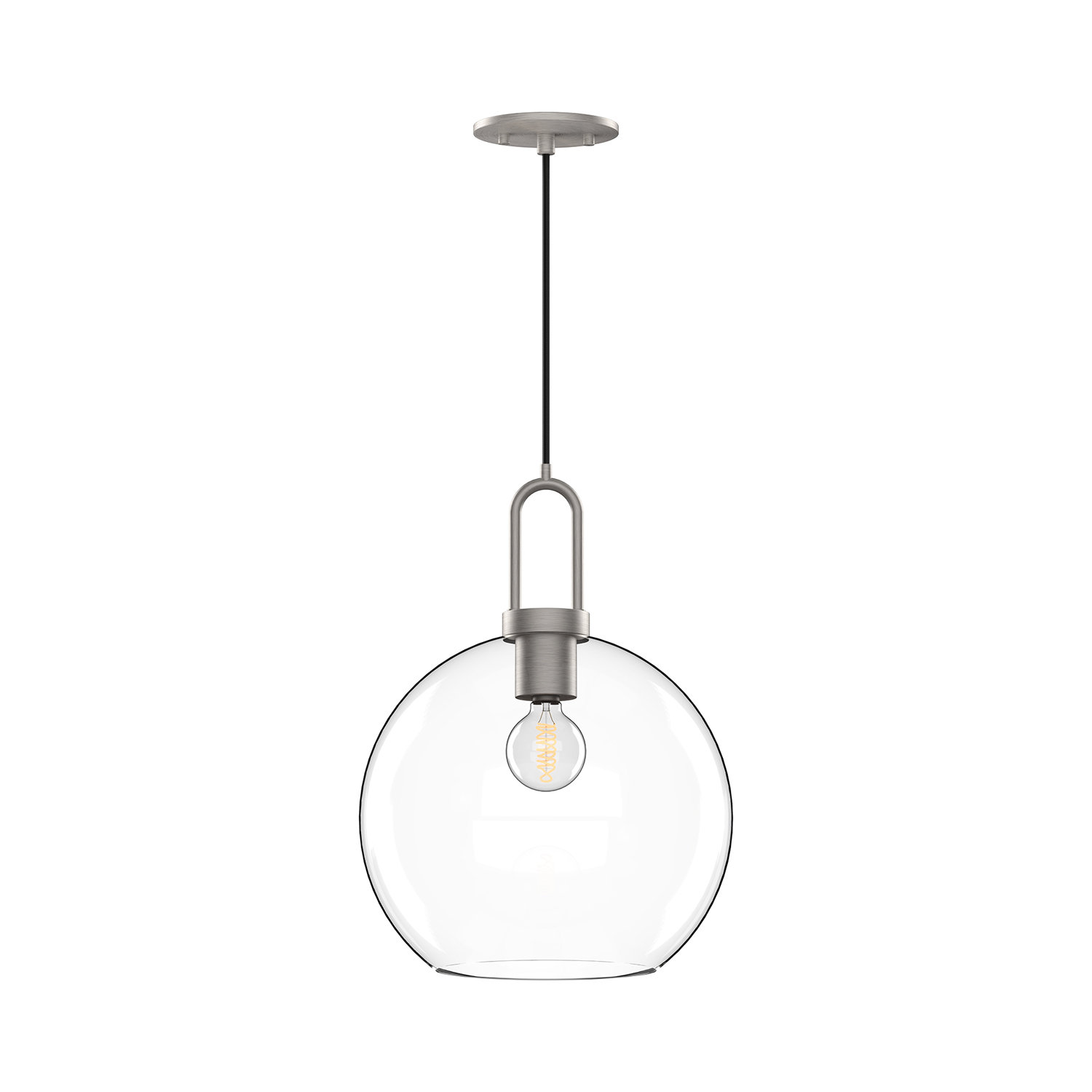 Shiloh Single Light Glass Pendant, Brushed Nickel, Clear, 12.5"H x 7.875"W x 7.875"D