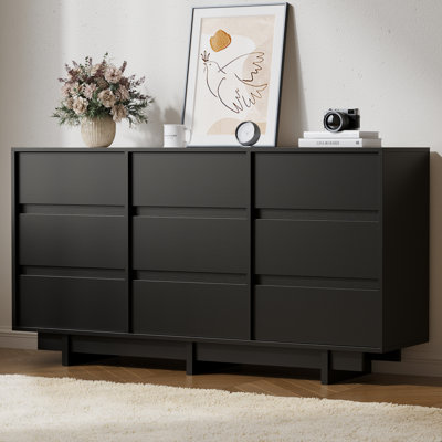 Catarina 59‚Äù Wide Modern 9 Drawer Dresser, Wooden Storage Chest Of Drawers,Black