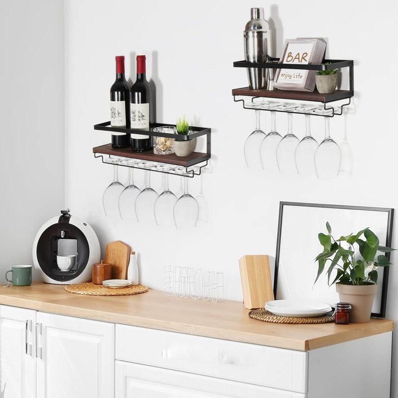 Wall Mounted Wine Rack With Glass Shelf