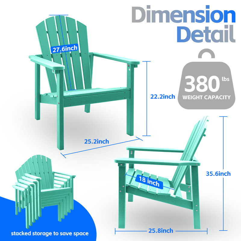 All Weather HDPE Stackable Adirondack Chair,Space-Saving Outdoor Patio Chair,4Pcs, Green